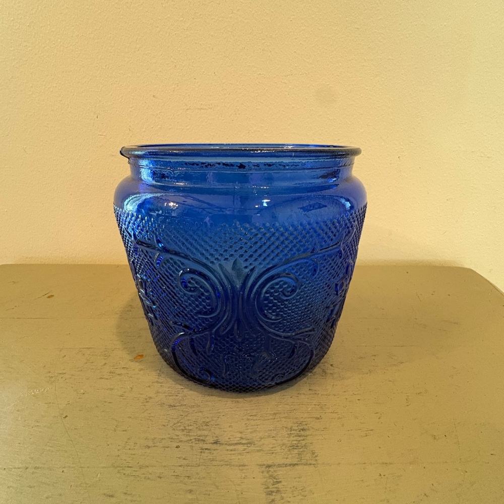 VTG Colbalt Blue Depression Glass Biscuit Jar Without Lid